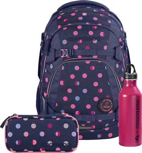 Coocazoo Schulrucksack-Set Mate „Reflective Moons“ 3-teilig, lila - Ergonomischer 30L Tornister für Kinder ab der 5. Klasse mit stufenlos verstellbaren Schulterträgern, umfangreichem Stauraum und reflektierenden Elementen für mehr Sicherheit im Dunkeln.