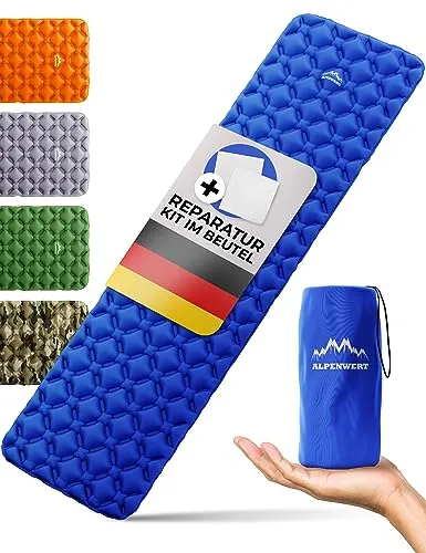 Alpenwert Aufblasbare Isomatte für Outdoor Camping - Leichte Schlafmatte mit kleinem Packmaß, inklusive GRATIS Reparatur Kit. Ideal für Wanderer und Camper, wasserabweisend und isolierend für besten Komfort.