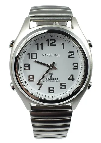 Marschall Deutsch sprechende Herren und Damen Armbanduhr I 1135V I Funkarmbanduhr I Für Blinde, Senioren und Sehbehinderte I Datum- und Zeitansage I Extra große Zeiger