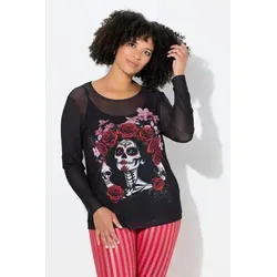 Angel of Style Damen Plus Size Mesh-Shirt mit Totenkopf-Motiv - Stylisches Mesh-Shirt in Slim Fit für Damen in großen Größen. Das schicke Totenkopf-Motiv und der transparente Stoff sorgen für einen modischen Look. Ideal für jeden Anlass! Schick und bequem zugleich!}