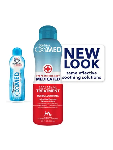Tropiclean Oxy-Med Shampoo zur Fellpflege - Spezialshampoo für Hunde und Katzen mit natürlicher Formel, die die Haut sanft pflegt und das Fell erfrischt. Ideal für die tägliche Anwendung und sorgt für ein angenehmes Hautgefühl.