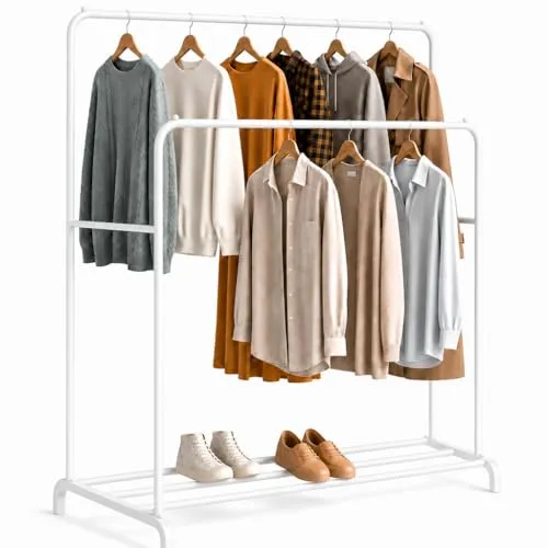 edihome, Kleiderständer, Kleiderstange, Doppelt, 110 x 150 x 54 cm, Schuhregal, Metallisch, Stabil, Clothes Rack, Klamotten Ständer, Clothes Organizer (Weiß Doppel)