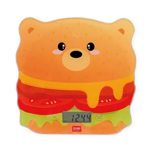 Legami - Digitale Küchenwaage, Kitchen Scale, Hamburger, 7 Maßeinheiten, Touch-Tasten ON/TARE und UNIT, max. 5 kg