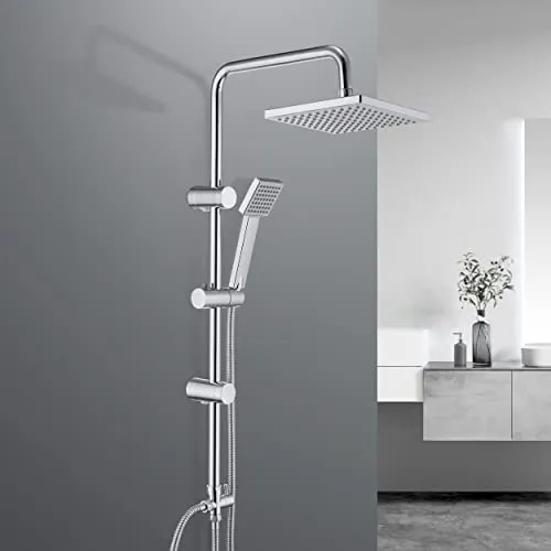 JOHO Edelstahl Regendusche Set – Duschsystem mit 20x20cm Überkopfbrause - Badewannen- & Duschsysteme mit hochwertiger Regendusche, langlebiger Chrombeschichtung und pflegeleichten anti-kalk Düsen für ein angenehmes Duscherlebnis.