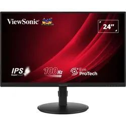 VIEWSONIC VA2408-HDJ 24 Zoll FHD Monitor - 24 Zoll IPS Full HD Monitor mit 100 Hz Bildwiederholfrequenz und Eye ProTech+ Technologie für augenschonendes Arbeiten. Ideal für Büro und Home Office.