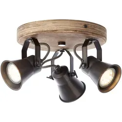 BRILLIANT Lampe Seed Spotrondell 3flg schwarz stahl/holz hell - Lampen mit nachhaltigem Holz aus FSC-zertifizierter Forstwirtschaft, schwenkbare Köpfe für flexible Ausleuchtung und dimmbar für individuelles Lichtambiente.