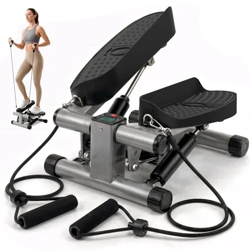 Niceday Mini Stepper für Zuhause | 2 in 1 Hometrainer mit Power Ropes - Stepper für effektives Ganzkörpertraining mit LCD Display, perfekt für Zuhause. Trainiert Beine und Arme bis 100kg, platzsparend und sofort einsatzbereit.