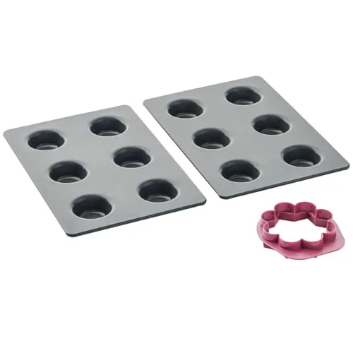 Betty Bossi Mini-Törtchen Backform Set - Ausstechformen für 12 Mini-Törtchen, mit Wende-Ausstecher in Blumen- und Sternform. Dank der Top-Antihaftbeschichtung gelingen süße und pikante Gebäcke mühelos.