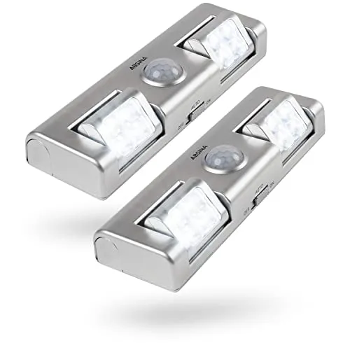 ABSINA Unterschrankleuchte mit Bewegungsmelder - Batteriebetriebene 2x LED Licht Unterbauleuchte mit integriertem Tageslichtsensor, ideal für Küchen und Schränke.