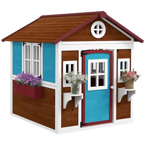 Outsunny Kinderspielhaus aus Holz, Mehrfarbig, 114x135x126.4 cm - Entdecken Sie das Outsunny Kinderspielhaus! Ideal für Kinder von 3 bis 8 Jahren, mit einem wasserdichten Dach, das Schutz bietet. Perfekt für stundenlangen Spielspaß im Freien!