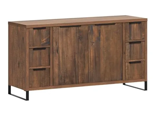 massivum Waschtisch Sydney groß Pinie dunkel - Eleganter Badezimmerwaschtisch aus lackierter Pinie, ideal für individuelle Anpassungen. Mit 2 Türen und 6 Schubladen bietet er viel Stauraum. Maße: 138 x 74 x 45 cm, montierbare Fußhöhe für optimale Bodenfreiheit.