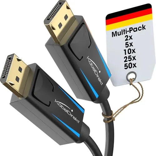KabelDirekt 8K & 4K DisplayPort-Kabel 2x2m v1.4, 240Hz - Hochwertiges DisplayPort-Kabel für Gaming und UHD-Anwendungen, unterstützt bis zu 8K Auflösung und 240Hz Bildwiederholrate. Ideal für Grafikkarten und Monitore, sorgt für verlustfreie Datenübertragung.