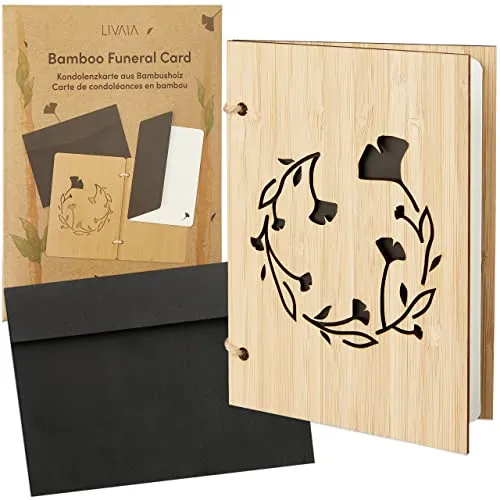 LIVAIA Trauerkarte mit Umschlag 11x15cm: Bambus Trauerkarten mit Umschlag Edel und Einlegepapier – Trauerkarten Danksagung – Beileidskarten mit Umschlag