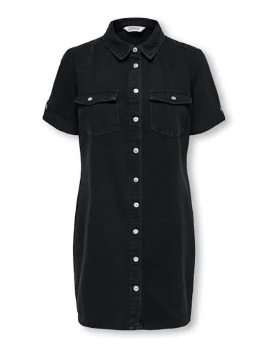 ONLY Jeanskleid ONLLISA S/S DNM DRESS GUA, Washed Black - Modisches Jeanskleid in Washed Black, aus pflegeleichtem Denim, ideal für lässige Anlässe. Mit Brusttaschen und kurzem Ärmel für einen stylishen Look.