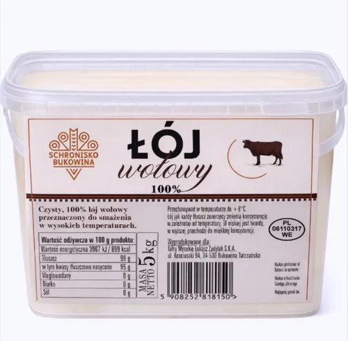 Premium 100% Rindertalg 5 kg - Shelter Bukovina - Hochwertiges Schmalz & Backfett, ideal für die Zubereitung von köstlichen Gerichten. Vielseitig einsetzbar für Braten und Backen.