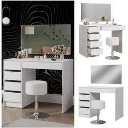 Vicco Schminktisch Thalia Weiß Hochglanz 100 cm mit Hocker