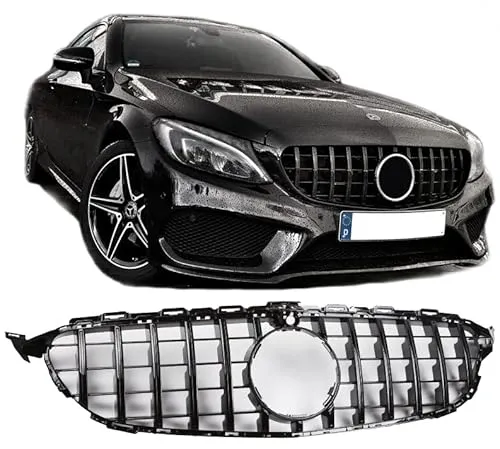 KÜHLERGRILL VORNE SCHWARZ FÜR MERCEDES C-KLASSE W205 AMG LOOK CAMERA 360°