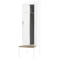 DELUKE Umkleideschrank Spind mit Sitzbank BARCA – 2 Abteile Weiß - Robuster Metallspind mit integrierter Sitzbank für komfortables Umkleiden. Zwei abschließbare Fächer bieten sicheren Stauraum für Kleidung und persönliche Gegenstände – ideal für Schulen, Studios und Betriebe.