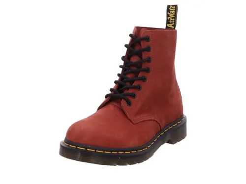 Schnürboots DR. MARTENS "1460 Pascal 8 Eye Boot" Damen Gr. 40, russet rot - Wanderschuhe aus hochwertigem Nubukleder mit gelber Rahmennaht, ideal für Festivals und Freizeit, mit bequemer Air Cushion Dämpfung und robustem Blockabsatz.
