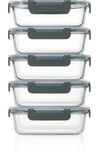 Visario 5 x Glas-Frischhaltedosen 1040 ml - Langlebige Meal Prep Boxen - Bento Boxen aus hochwertigem Borosilikatglas, temperaturbeständig bis 400°C. Luftdicht & auslaufsicher mit BPA-freien Deckeln – ideal für gesunde Mahlzeiten und nachhaltige Aufbewahrung.