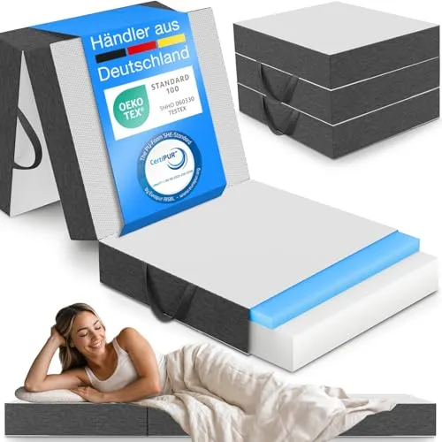 Bestschlaf Premium Visco Klappmatratze - Extra hoch für optimalen Schlafkomfort - Gästematratze klappbar mit 15 cm Höhe und 4 cm Visko-Mineralschaum für himmlischen Schlafkomfort. Ideal für Übernachtungsgäste und platzsparend.