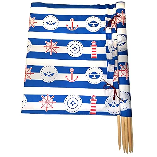 Aves-24 Windschutz 8m x 80cm für Strand und Garten - Gartensichtschutz, ideal zum Abschirmen von Wind und neugierigen Blicken, mit 7 Holzstäben und 100% Polyester für eine langlebige Nutzung.
