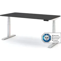 ASSMANN Höhenverstellbarer Familien Schreibtisch Pitino Curved Anthrazit Weiß - Ergonomischer Kinderschreibtisch mit elektrischer Höhenverstellung (520-1210 mm) und Memoryfunktion – ideal für flexibles Arbeiten und Lernen in der Familie.
