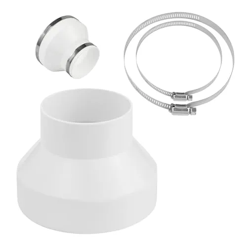 BUCOMTU Runder Abluftschlauch Adapter 150-100 mm mit 2 Edelstahl Rohrschellen, Reduzierstück aus ABS, für Lüftungskanäle