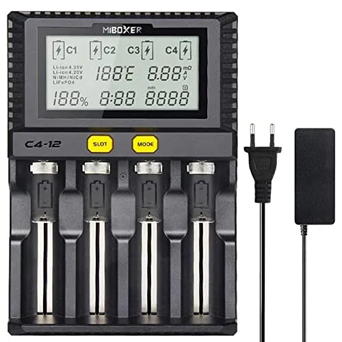 Schnellstes Akkuladegerät, MiBOXER 3A/Schacht Schnellladung Aufladbar AA AAA D 26650 18490 18350 18500 RCR123 Li-Ion/IMR/INR/ICR/NI-MH/NI-Cd, LCD-Display, Intelligente Temperaturregelung