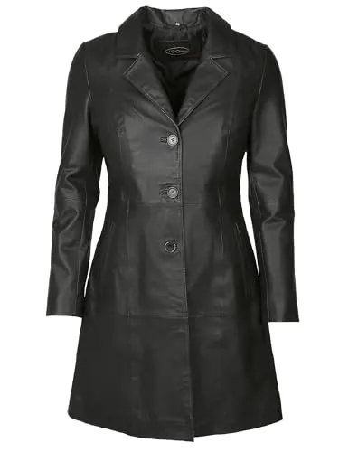 JCC Ledermantel Ik14-2 Black 52 – Eleganter Klassiker - Hochwertiger Ledermantel aus sanftem Lammnappa-Leder, ideal für stilbewusste Outfits. Mit praktischem Knopfverschluss und eingearbeiteten Taschen für zusätzlichen Komfort.
