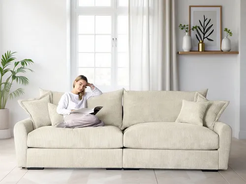 Home affaire Big-Sofa Finca XL, 190 cm, mit 4 Zierkissen - Geräumiges Mega-Sofa in Cord oder Chenille-Struktur, ideal für gemütliche Abende. Komfortabler Federkern sorgt für ein entspanntes Sitzen und eine stilvolle Einrichtung in Ihrem Wohnzimmer.