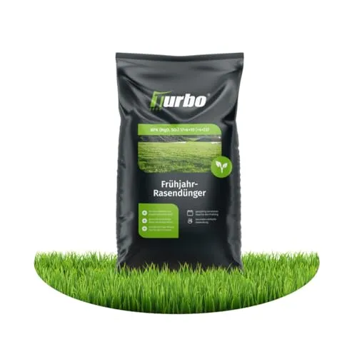 Turbogrün Rasendünger Frühjahr 5kg - Sattgrüner Rasen für Frühling und Sommer - Ideal für jede Rasenart: Der Turbogrün Rasendünger sorgt für einen dichten, gesunden Rasen, der Moos und Unkraut effektiv verdrängt. Staubarmes Granulat für einfache Anwendung mit Streuwagen.
