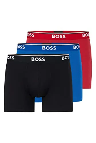 Herren Langer Boxer BOSS "Brief 3 PACK" - Gr. XXL - Herrenunterhosen im 3er-Pack, aus 95% Baumwolle und 5% Elasthan für optimalen Tragekomfort, mit farblich passendem Webbund in rot, blau und schwarz.