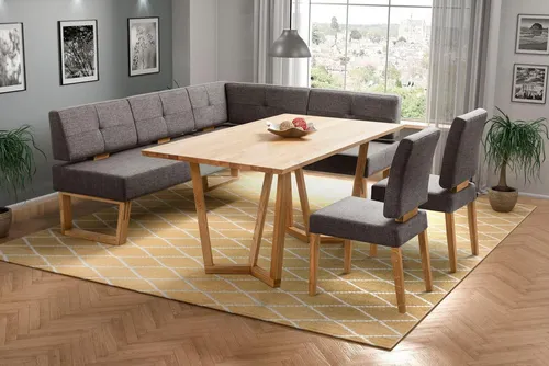 OTTO home Eckbankgruppe Ponza Eckbank Küchenbank, (Set, 4-tlg), Sitzgruppe Esszimmer Stühle Tisch und Bank bequem gepolstert