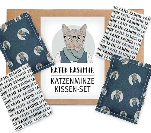 Kater Kasimir 4 Katzenminze-Kissen ohne Füllwatte! Handgemacht und aus Bio-Baumwolle. Das natürliche Katzenspielzeug für die Selbstbeschäftigung von Katzen