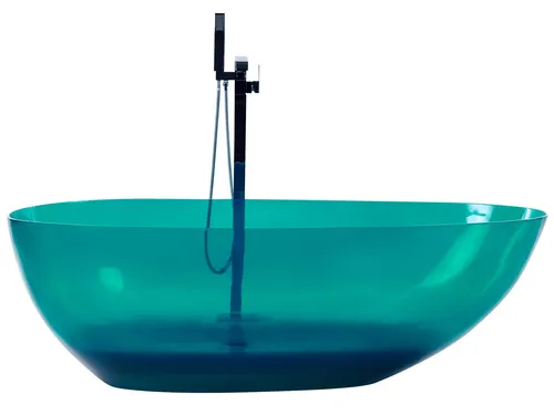 Beliani Freistehende Badewanne, Transparent, Oval, 78x53x169 cm - Genießen Sie stilvolles Baden in dieser eleganten Badewanne aus hochwertigem Mineralwerkstoff. Ihr modernes Design und die pflegeleichte Oberfläche setzen Akzente in jedem Badezimmer.