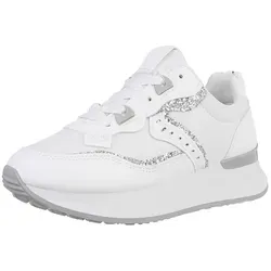 Ital-Design Damen Low-Top Freizeit Sneaker mit Keilabsatz - Stilvolle Wedge Sneakers in Weiß und Grau, ideal für Freizeitaktivitäten. Bequem und trendy mit einer Absatzhöhe von 5 cm für zusätzlichen Komfort.