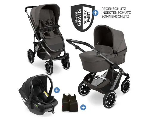 ABC Design 3in1 Kinderwagen-Set Salsa 5 Air - Grau - Praktisches 3in1 Set mit Babyschale und Kombi-Kinderwagen. Ideal für Stadt & Land, mit komfortabler Babywanne und höhenverstellbarem Schieber. Inklusive Schutzpaket für jedes Wetter.