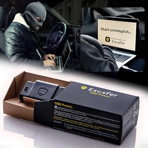 EXOSFER OBD Protect Diebstahlschutz - Wegfahrsperre mit OBD2-Verriegelung, schützt Ihr Fahrzeug effektiv vor elektronischem Diebstahl und unbefugtem Zugriff – einfach zu installieren und kompatibel mit den meisten Fahrzeugen.