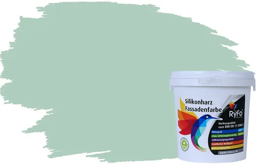 RyFo Colors Fassadenfarbe Silikonharz in Eukalyptusgrün - Hochdeckende, wasserabweisende Fassadenfarbe für ca. 6 m². Mattes Finish, UV-beständig und schützt zuverlässig vor Schmutz. Ideal für langlebige Ergebnisse im Außenbereich.