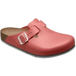 Birkenstock Boston Pro Hausschuhe für Damen und Herren – Anatomische Pantoletten aus Leder, zertifiziert - Klassische Pantoletten in Mars Red, Größe 46. Ideal für Pflege und Gastronomie, mit verstellbarem Verschluss und anatomischem Komfort für den täglichen Einsatz.