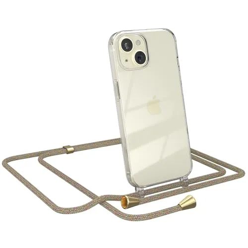 EAZY CASE Handykette kompatibel mit iPhone 15 Handyhülle mit Umhängeband, Handykordel mit Schutzhülle, Silikonhülle, Hülle mit Band, Stylische Kette für Smartphones, Rainbow