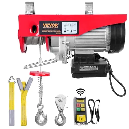 VEVOR elektrische Seilwinde 400kg bis 800kg - 1450W Kupfermotor, kabellose Fernbedienung und 12m Hubhöhe für effizientes Heben in Werkstätten und Garagen