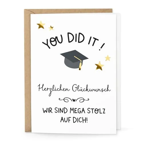 Karte YOU DID IT ! Glückwunschkarte mit Briefumschlag - Klappkarte zum Gratulieren
