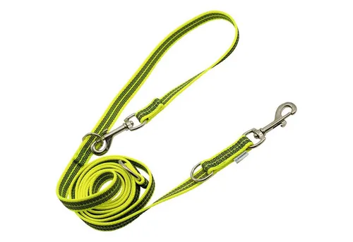 Gummierte Leine 3-Fach verstellbar - Neon Gelb, 230 cm - Yogagurte und Hundeleinen, ideal für sicheres Joggen bei Dunkelheit dank reflektierendem Faden und aus hochwertigem, leicht zu reinigendem Nylon gefertigt.