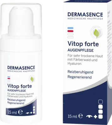 Dermasence Vitop Forte Augenpflege Creme - Arzneimittel für sehr trockene, juckende Haut. Mit Glycerin und Hyaluron für intensive Feuchtigkeit und zur Aufhellung dunkler Augenschatten.