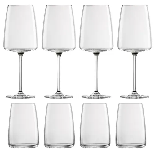 ZWIESEL GLAS VIVID SENSES Set mit 4 Weingläsern und 4 Tumblern - Gläser & Glaswaren, hochwertiges Set aus bleifreiem Kristallglas, spülmaschinenfest und ideal für stilvolle Anlässe.