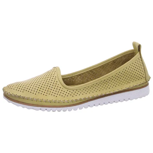 HEINE Damen Slipper Gr. 40 in Limone - Halbschuhe aus 100% Rind-Glattleder mit modischem Lochmuster und flexibler Laufsohle für luftig-leichte Auftritte.