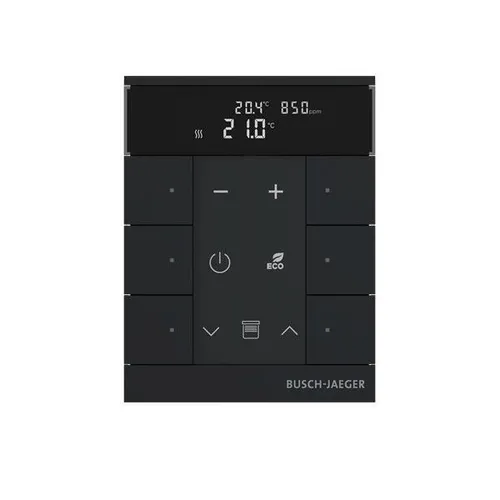 Busch-Jaeger SBC-F-6.0.11-885 Raumtemperaturregler - Bedieneinheit mit VOC/Feuchte-Sensor, 6-fach konfigurierbar und ideal für individuelle Raumklimasteuerung. Integrierter free@home Busanschluss für moderne Smart Home-Lösungen.