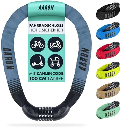 AARON Lock One Fahrradschloss mit Zahlencode - Grau Blau - Fahrradschlösser mit 5-stelligem Zahlencode für bis zu 100.000 Kombinationen. Langlebig, sicher und umweltfreundlich, ideal für Fahrräder, E-Scooter und Motorräder.